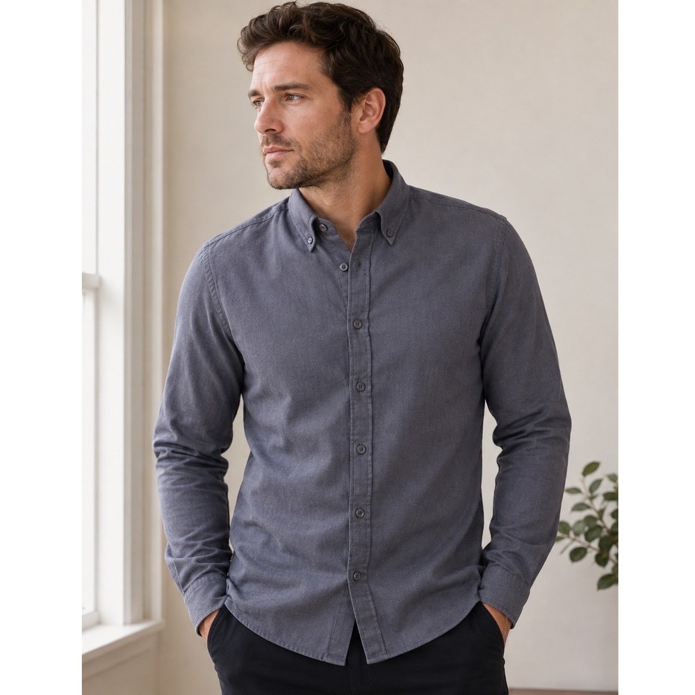 Ted Baker Button Down Shirt Mens 3 Medium Charcoal Grey Lyocell Linen Breathable
